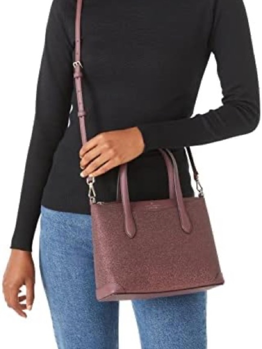 Kate Spade NWT Shimmy glitter deep plum medium satchel crossbody